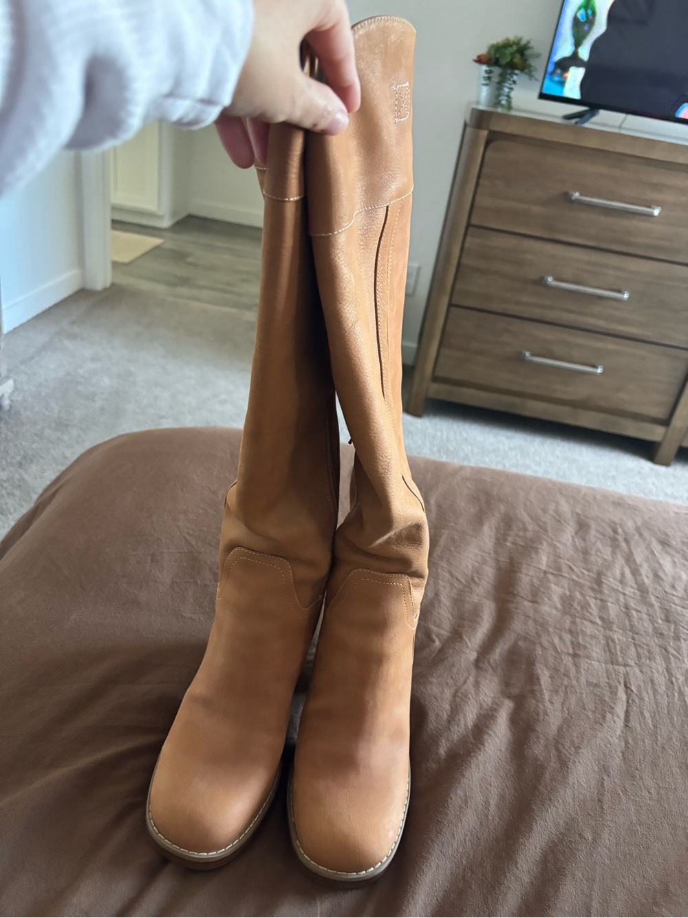 Jennifer Lopez Camel Over-the-Knee Leather Boots
